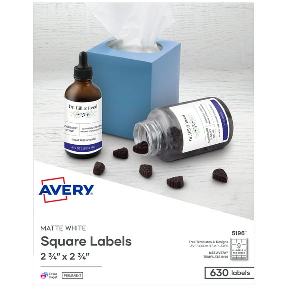 Avery Printable Square Labels, 2.75" x 2.75", White, 630ct (5196)