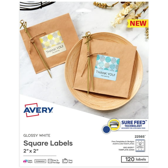 Avery Printable Square Labels, 2" x 2", White, 120 Labels (22565)