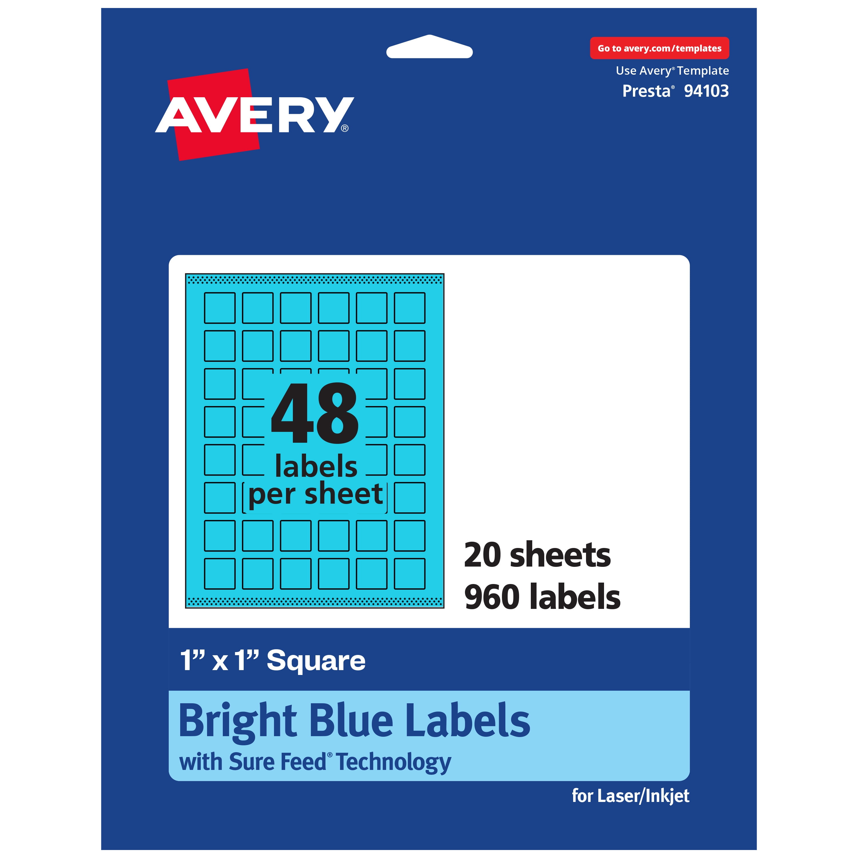 Avery Printable Square Labels, Bright Blue, 1" x 1", 960ct
