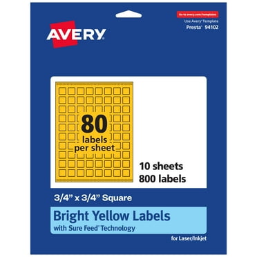Avery Printable Square Labels, Bright Yellow, 0.75" x 0.75", 800ct