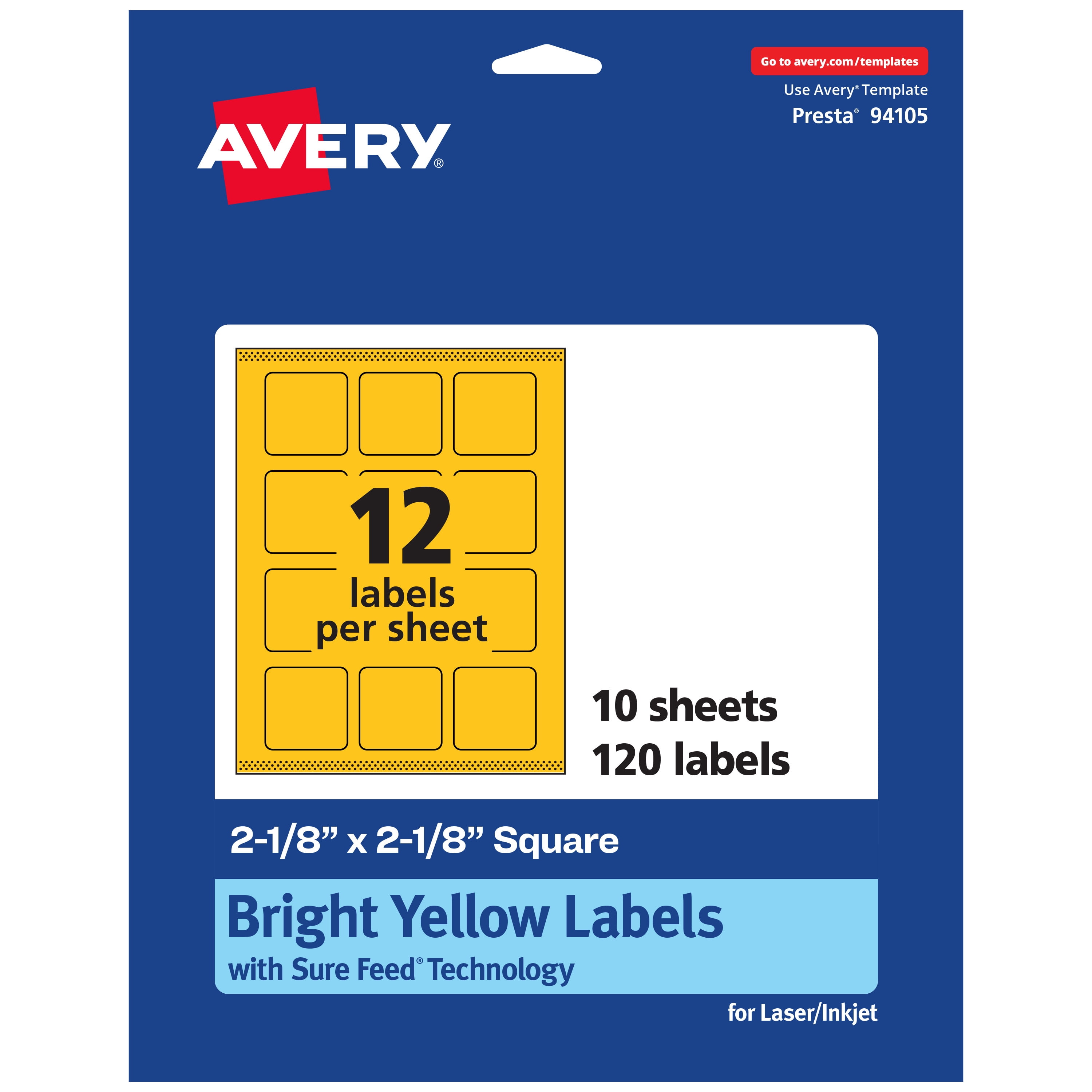Avery Printable Square Labels, Bright Yellow, 2-1/8" x 2-1/8", 120ct ...