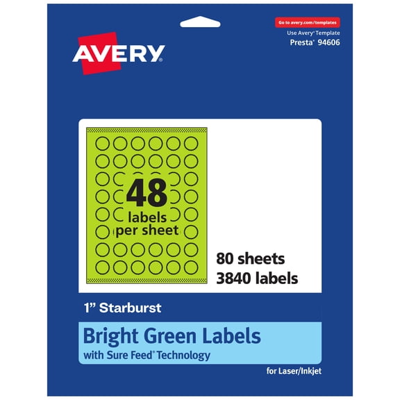 Avery Printable Starburst Labels, Bright Green, 1", 3,840ct