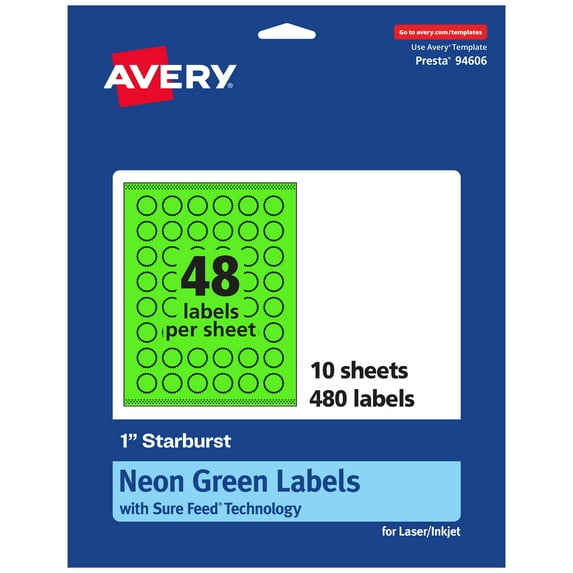 Avery Printable Starburst Labels, Neon Green, 1", 480ct