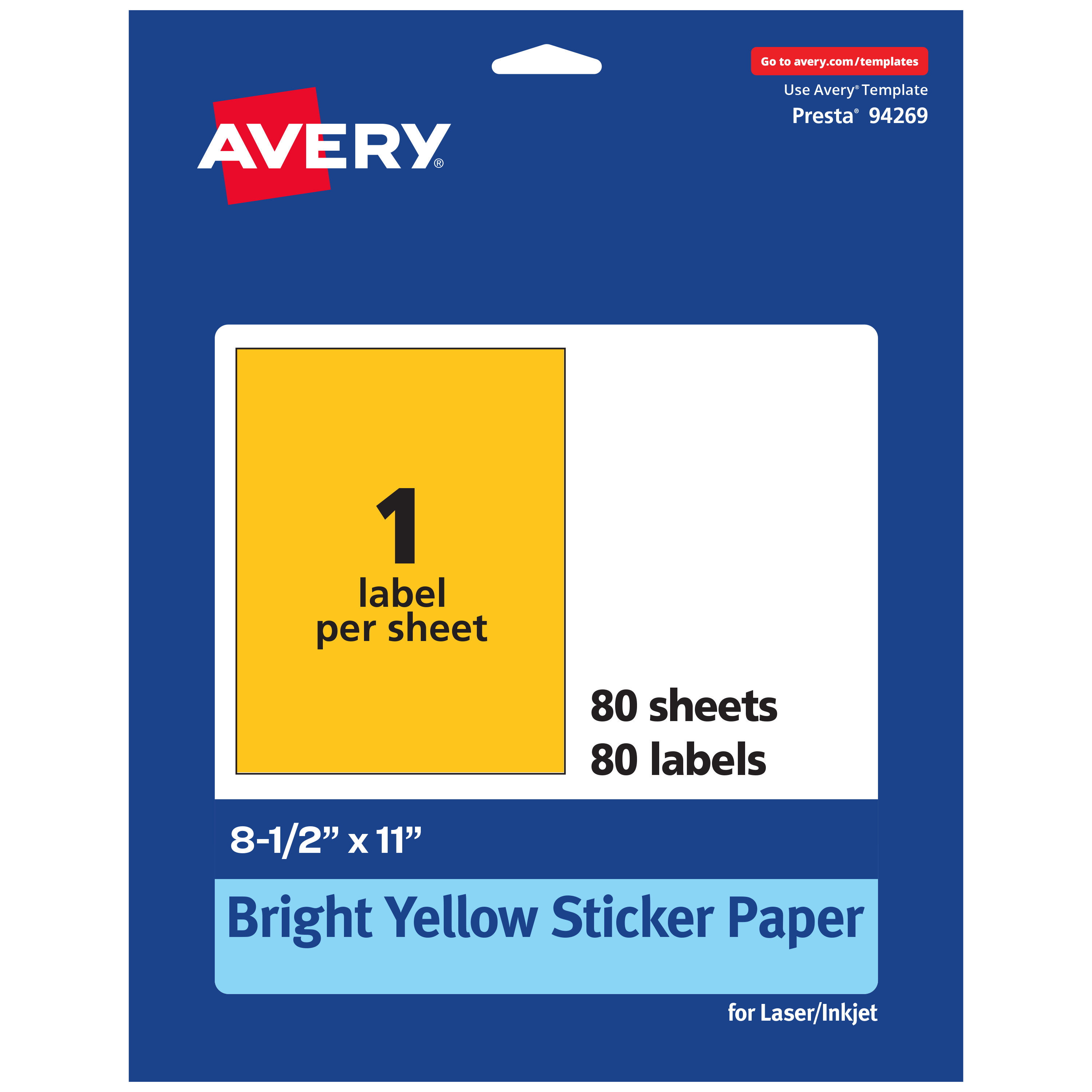Avery Printable Sticker Paper, Bright Yellow, 8.5" x 11", 80ct