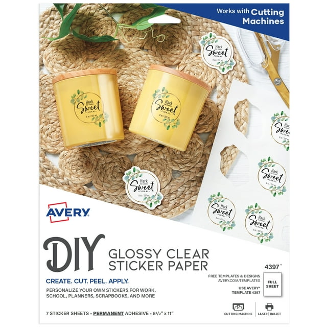 Avery Printable Sticker Paper, Glossy Clear, 8.5" x 11", Laser & Inkjet