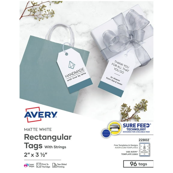 Avery Printable Tags with String, 2" x 3.5", 96 White Tags (22802)