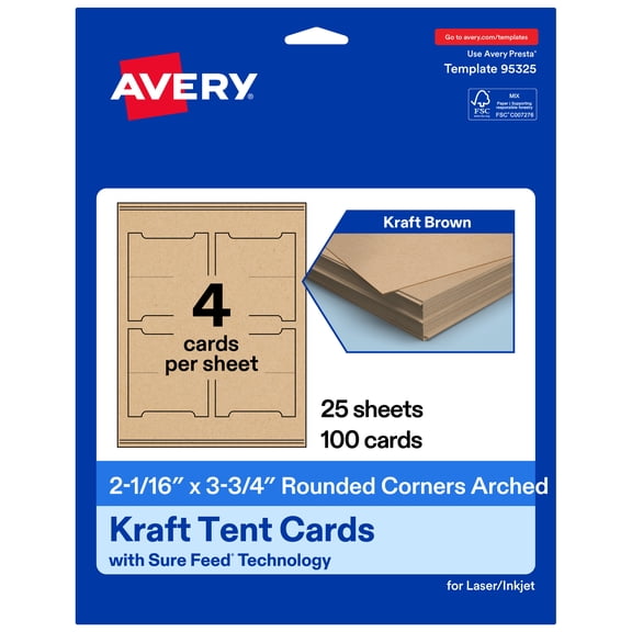 Avery Printable Tent Cards, 2-1/16" x 3.75", Kraft Brown, 100ct