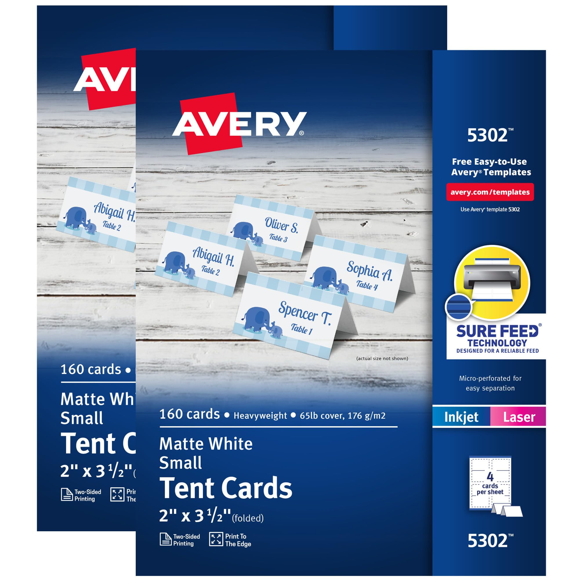 Avery Printable Tent Cards with Sure Feed Technology, 2" x 3.5", Matte ...