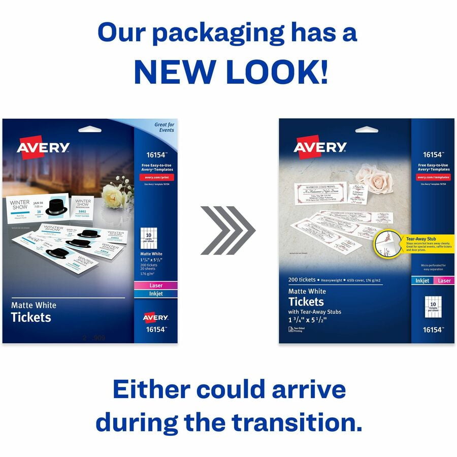 Avery Printable Tickets with TearAway Stubs, Perforated, White, 13/4