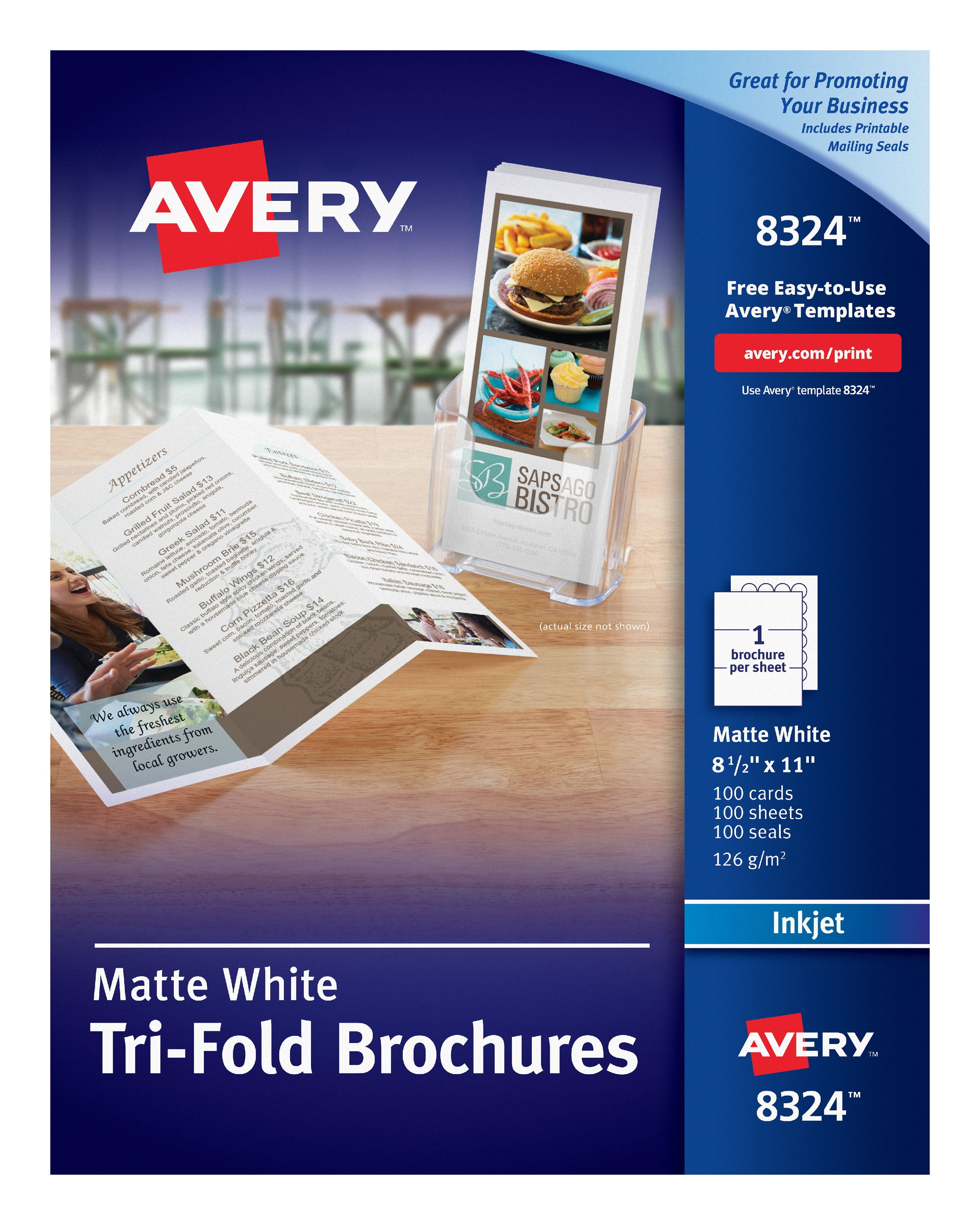 Avery Printable Tri-Fold Brochures with Mailing Seals, 8.5 x 11, Matte  White, 100 Blank Brochure Paper for Inkjet Printers (8324)