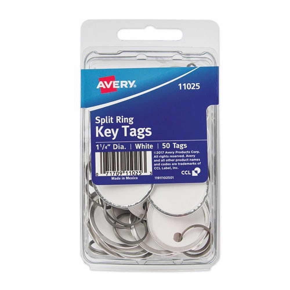 White Metal Rim Key Tags with Split Rings, 1.25" Diameter, 50-Pack