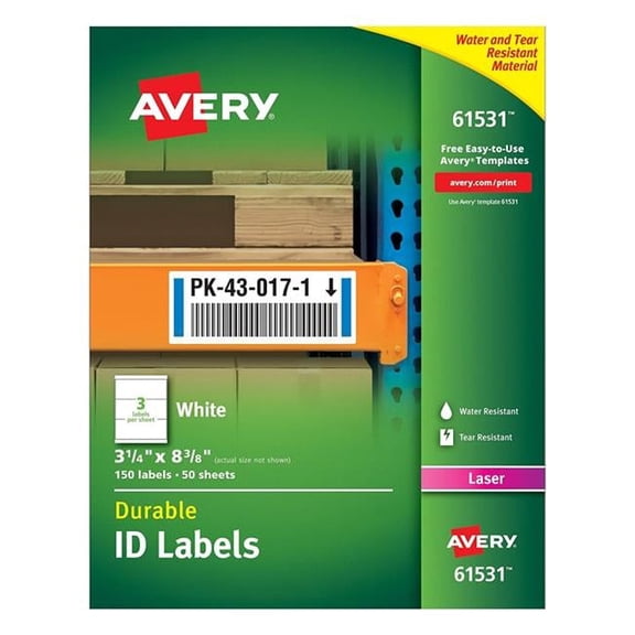 Avery Products Corporation Durable ID Labels with True Block Technology Laser - White - 0.75 x 7.62 in.