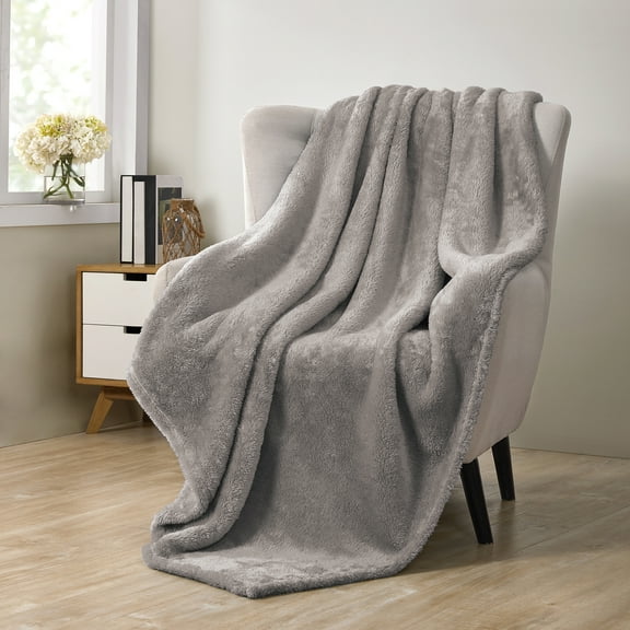 Avery Pure Antimicrobial Grey Solid Polyester Throw, 50" x 60"