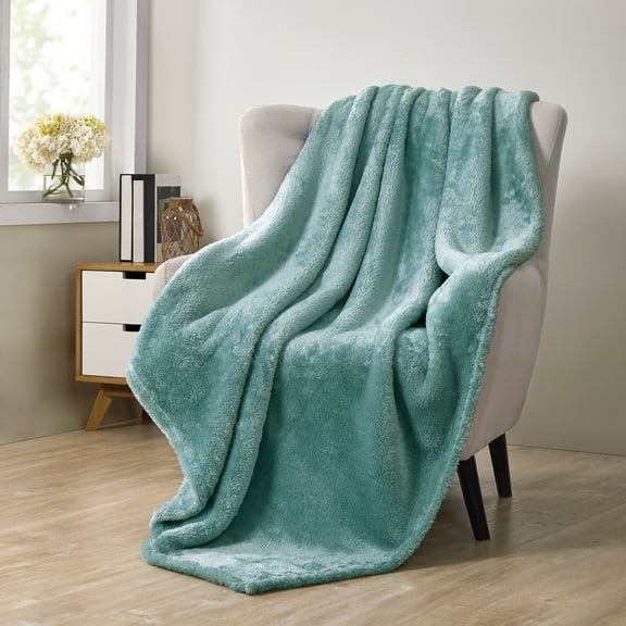 Avery Pure Antimicrobial Teal Solid Polyester Throw, 50" x 60"