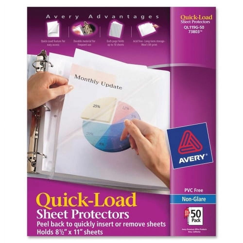 Clear Polypropylene Quick Load Non-Glare Letter Size Sheet Protectors, 50-Pack