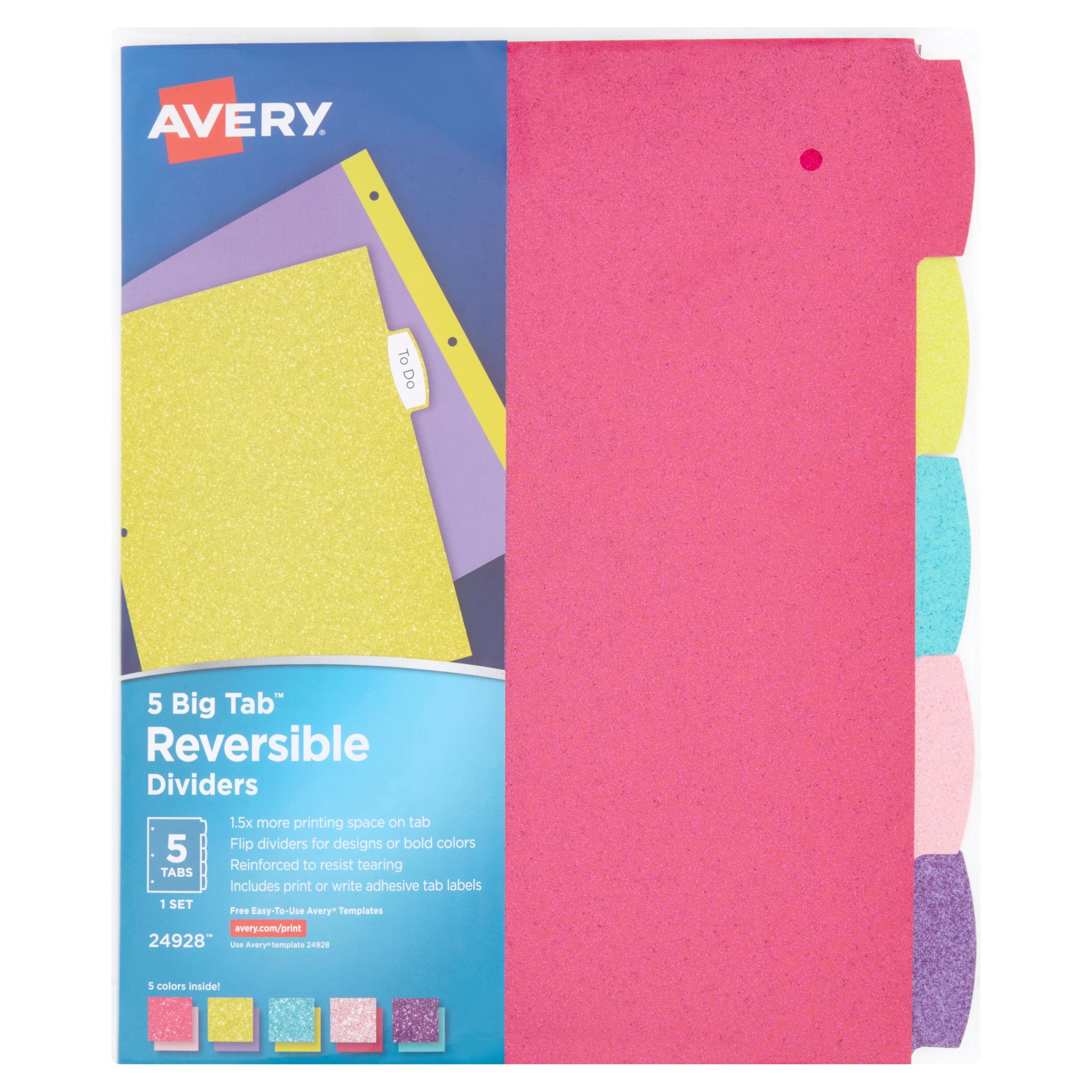 Avery(R) Big Tab(TM) Reversible Fashion Dividers 24928, 5 Tabs, 1 Set