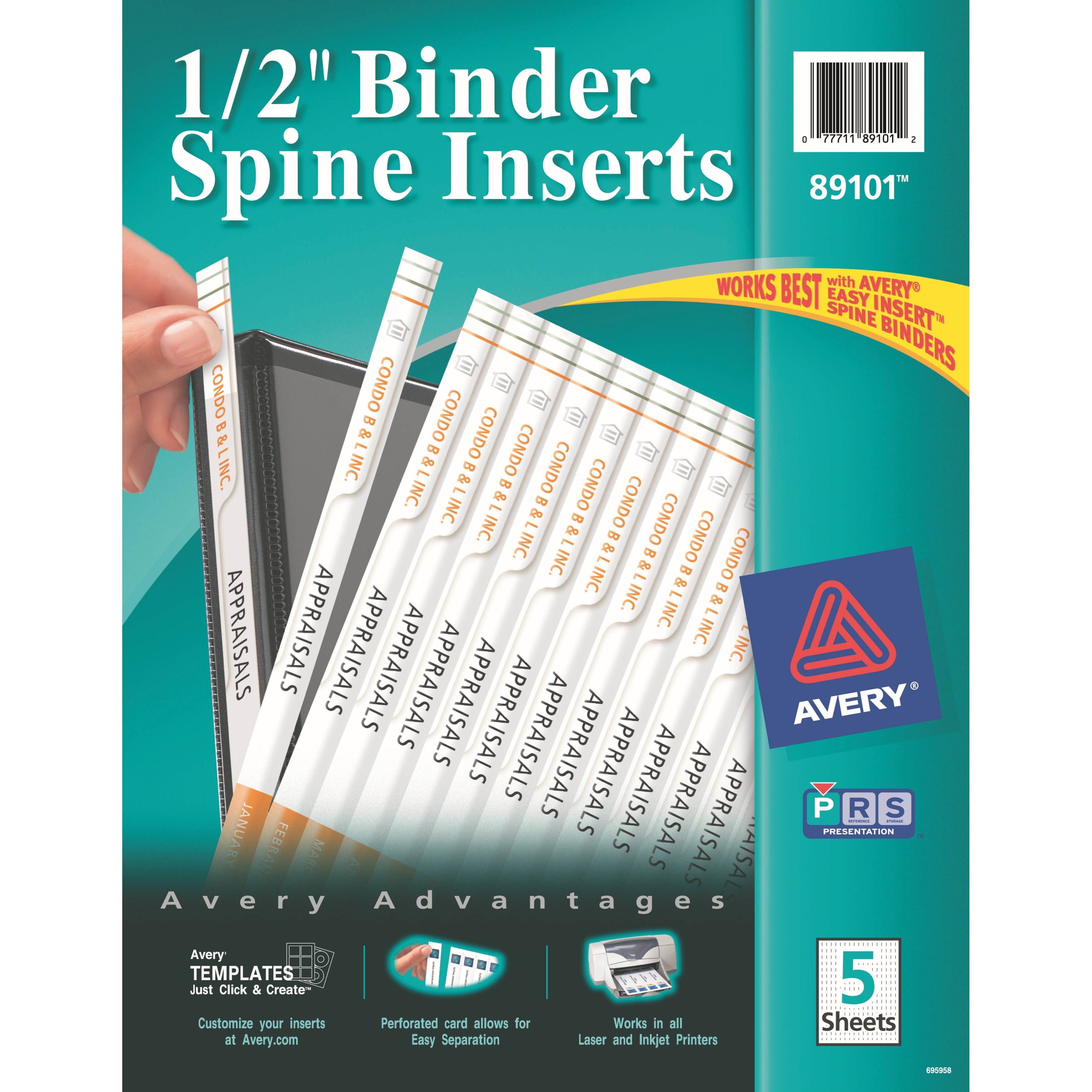 Avery(R) Binder Spine Inserts, 1/2 Inch Binders, 80 Inserts (89101 Avery(R) Binder Spine Inserts, 1/2 Inch Binders, 80 Inserts (89101