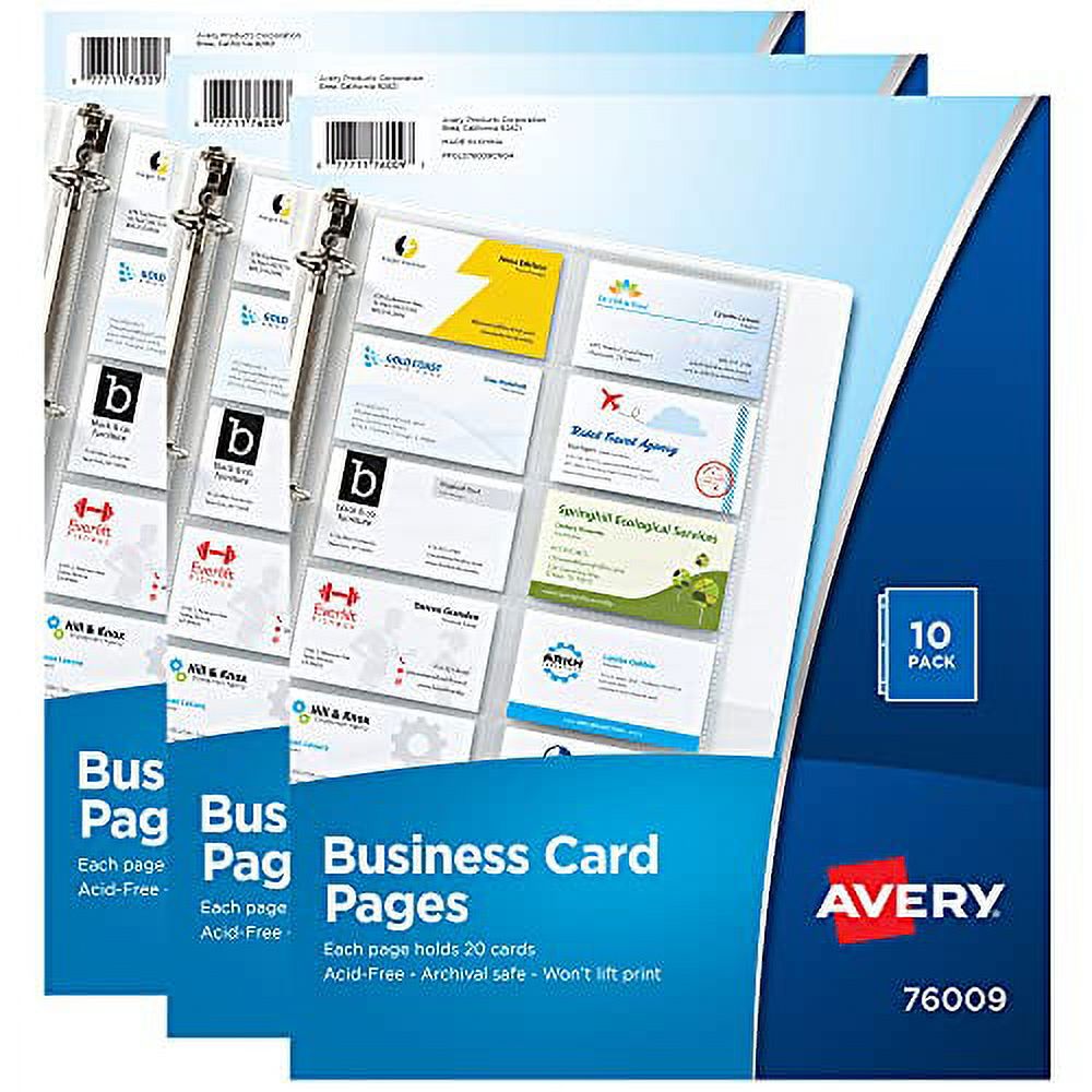 Avery(R) Clear Business Card Organizer Pages for 3 Ring Binders, 10 Per
