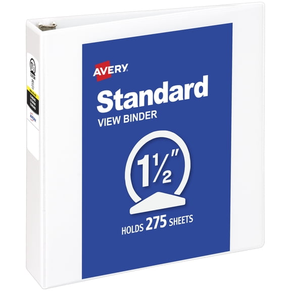 Avery Standard View Binder, 1.5" Round Rings, White Binder (05726)