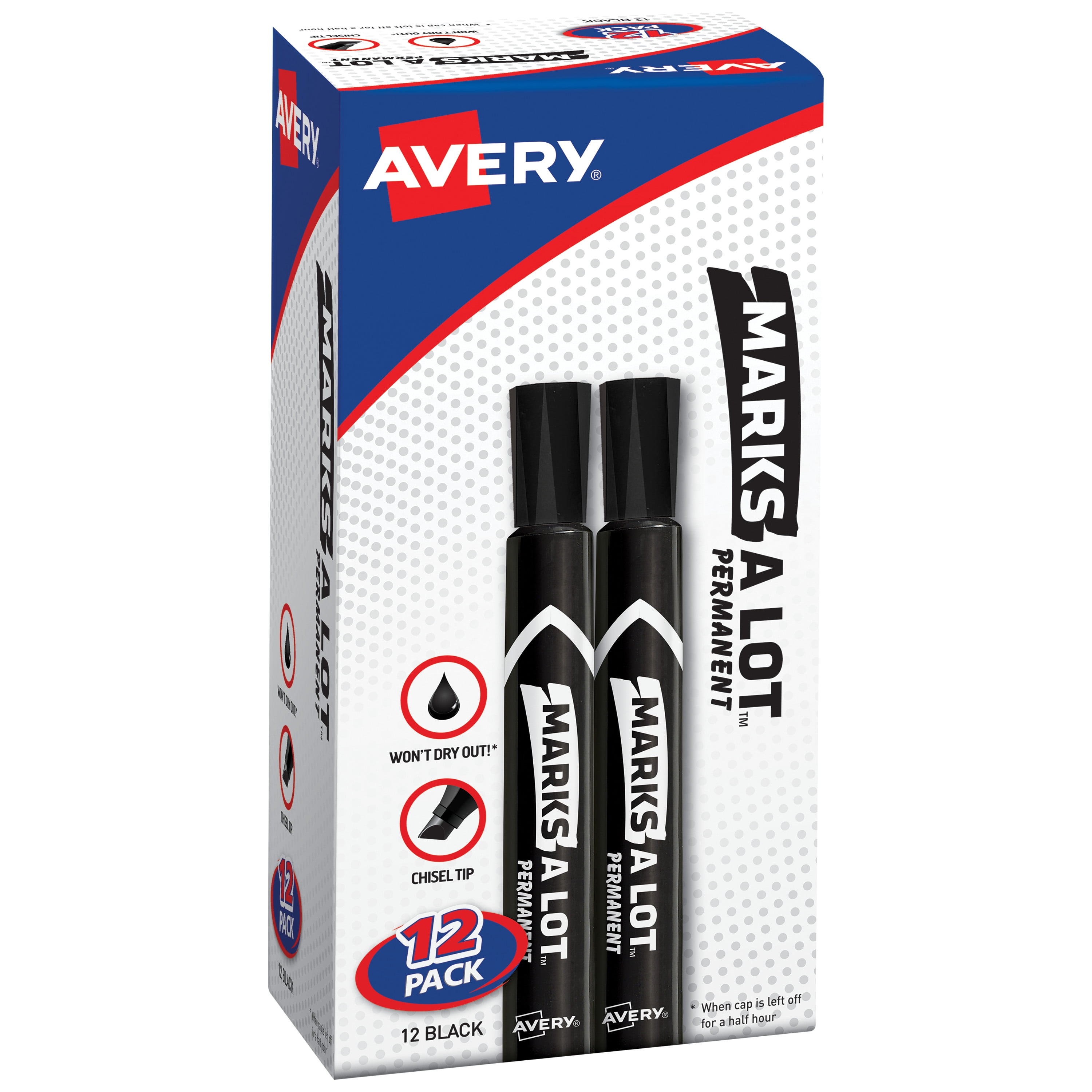 Avery Marks A Lot Permanent Markers, Large Desk-Style, 12 Black