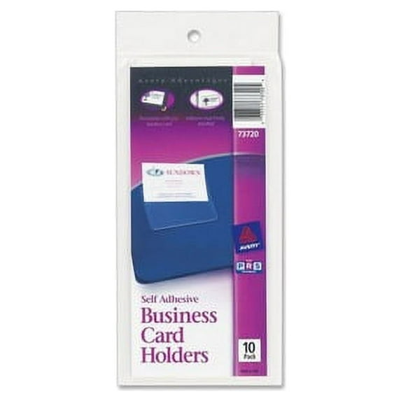 Avery(R) Self-Adhesive Business Card Holders, Top-Loading, 10 Holders (73720) Support 3.50" x 2" Media - Vinyl - 10 / Pack - Clear