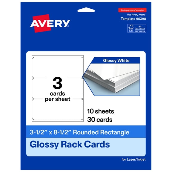 Avery® Rack Cards, 3.5" x 8.5", Glossy White, 30 Total
