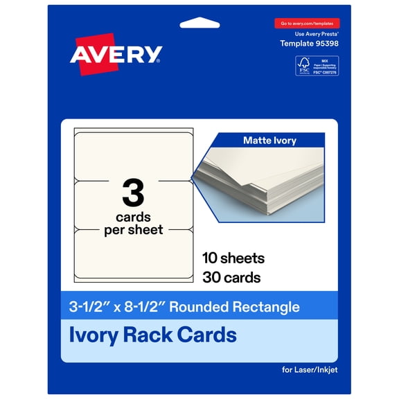 Avery® Rack Cards, 3.5" x 8.5", Matte Ivory, 30 Total