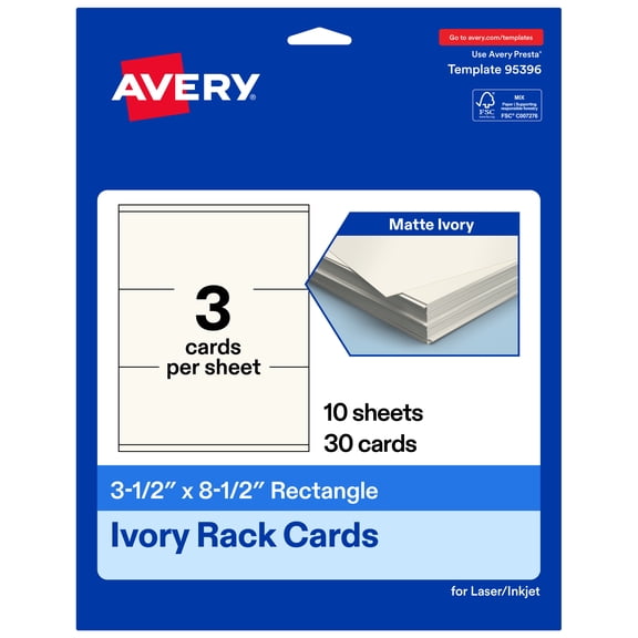 Avery® Rack Cards, 3.5" x 8.5", Matte Ivory, 30 Total