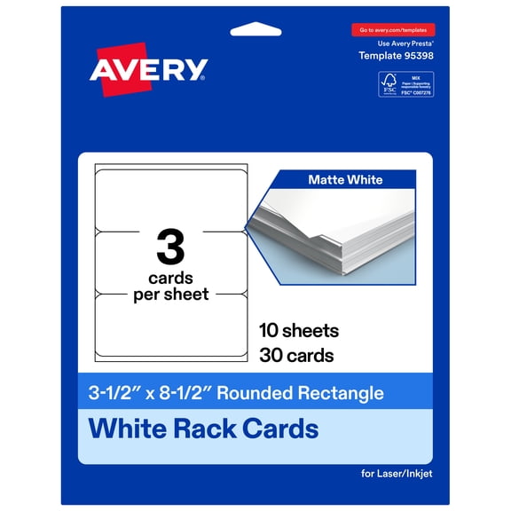Avery® Rack Cards, 3.5" x 8.5", Matte White, 30 Total