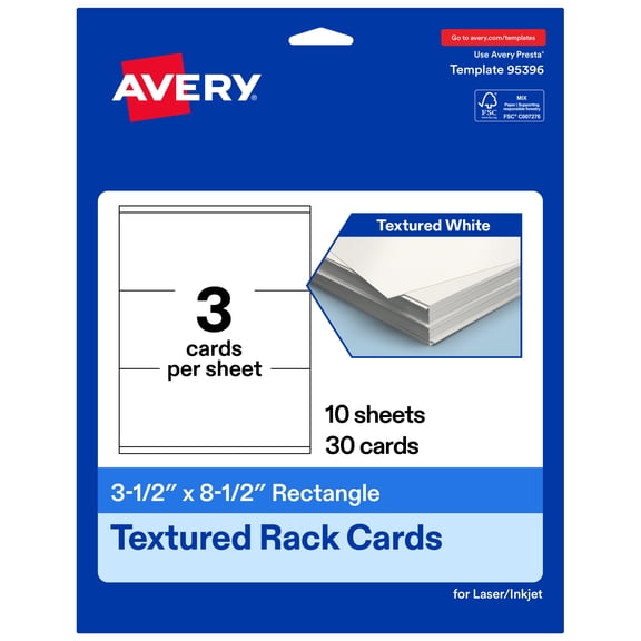 Avery® Rack Cards, 3.5" x 8.5", Textured White, 30 Total