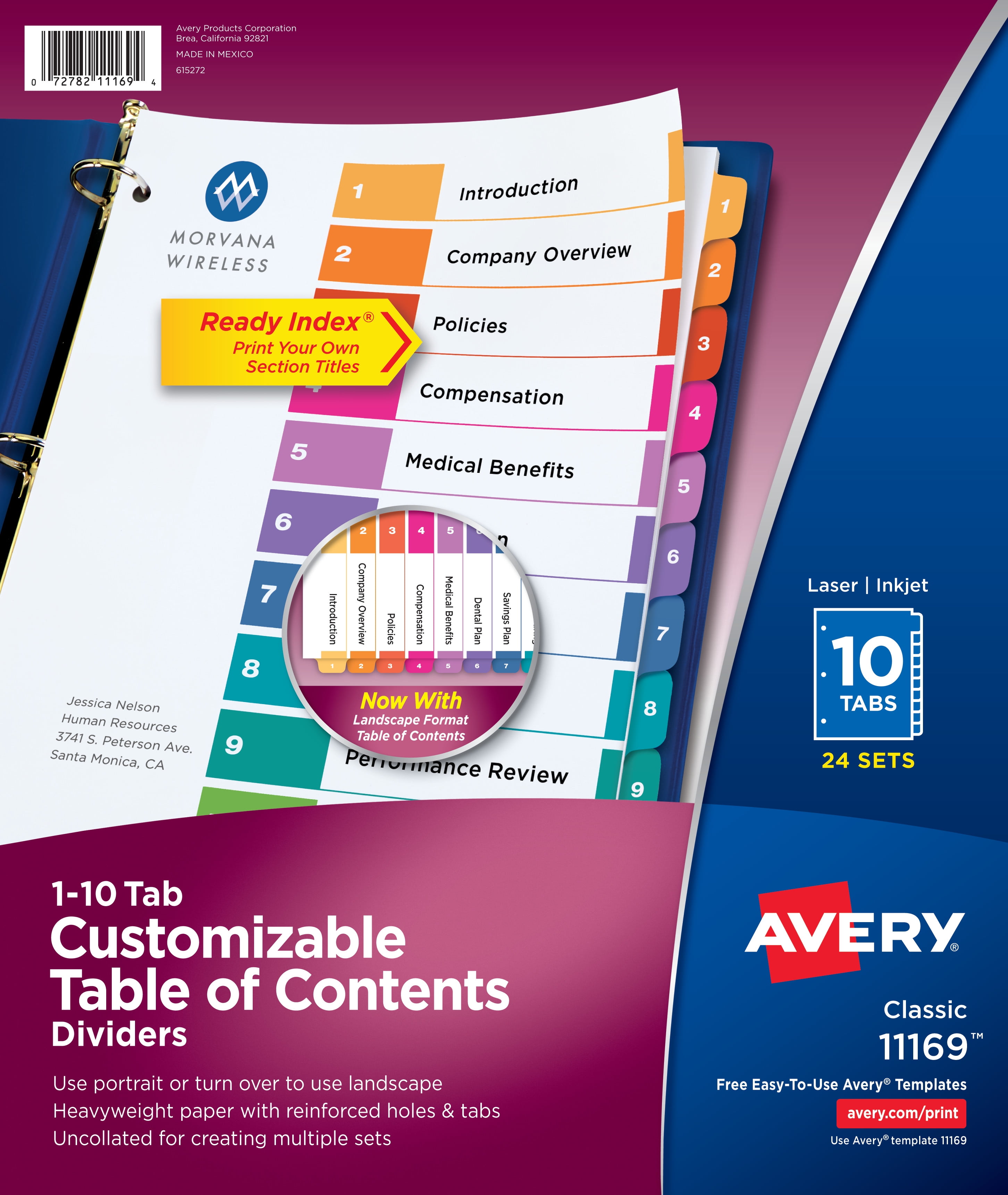 Avery Ready Index 10 Tab Dividers, Customizable TOC, 24 Sets (11169)