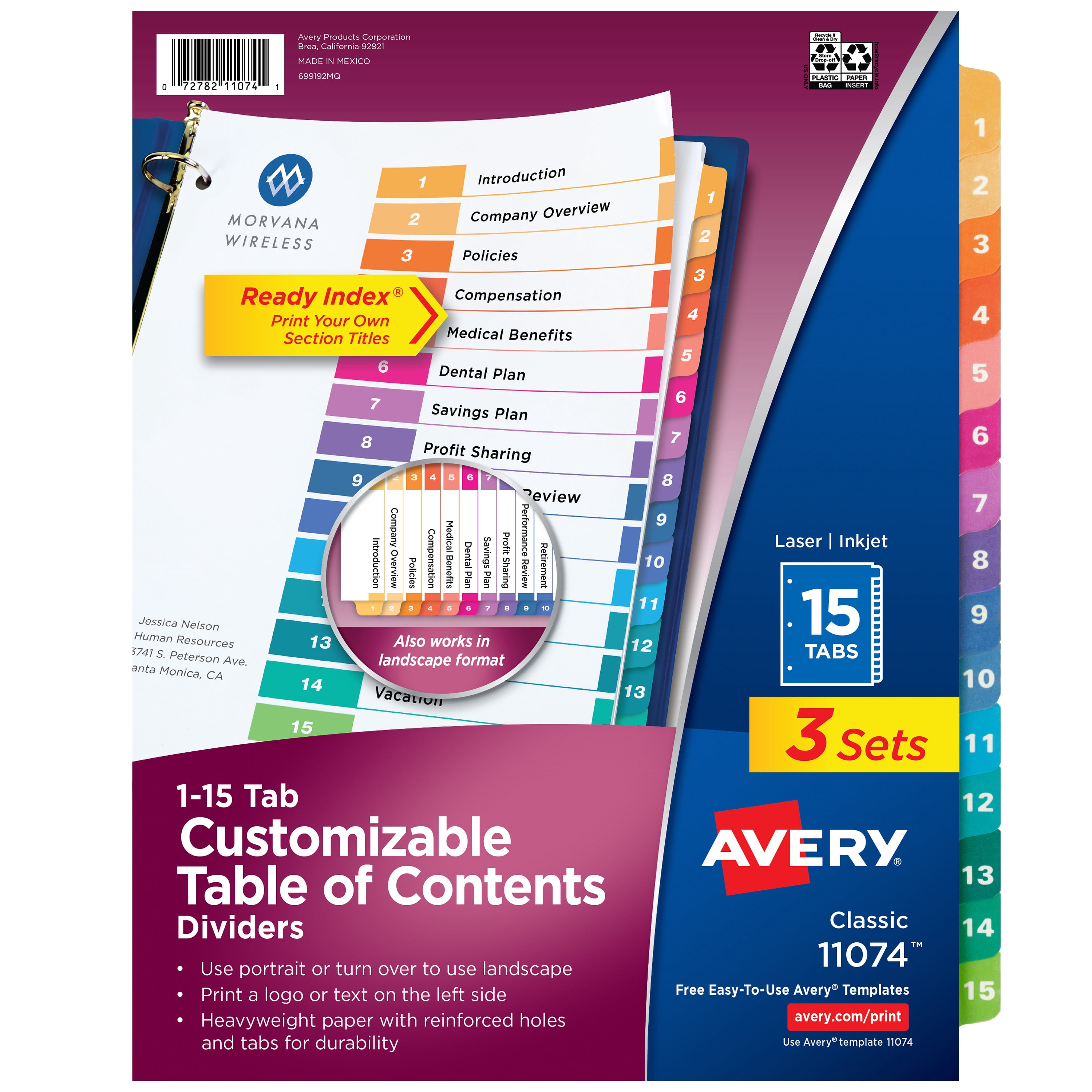 Avery Dividers, 15 Tabs, Ready Index, (3 Sets of 11074)