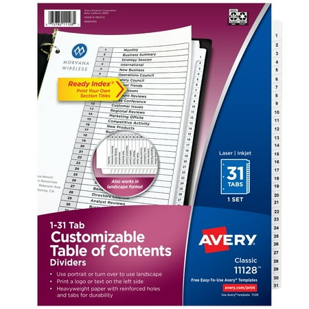 Avery 1-31 Dividers, 31 Tabs, Ready Index (11128)