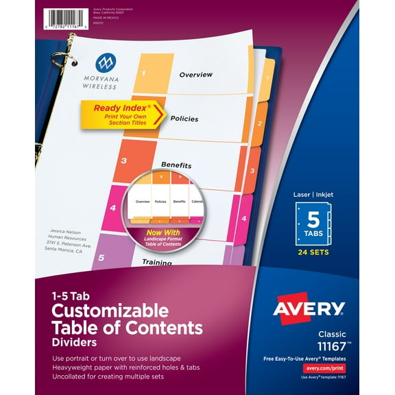 Avery Dividers, 5 Tabs, Ready Index (24 Sets of 11167)