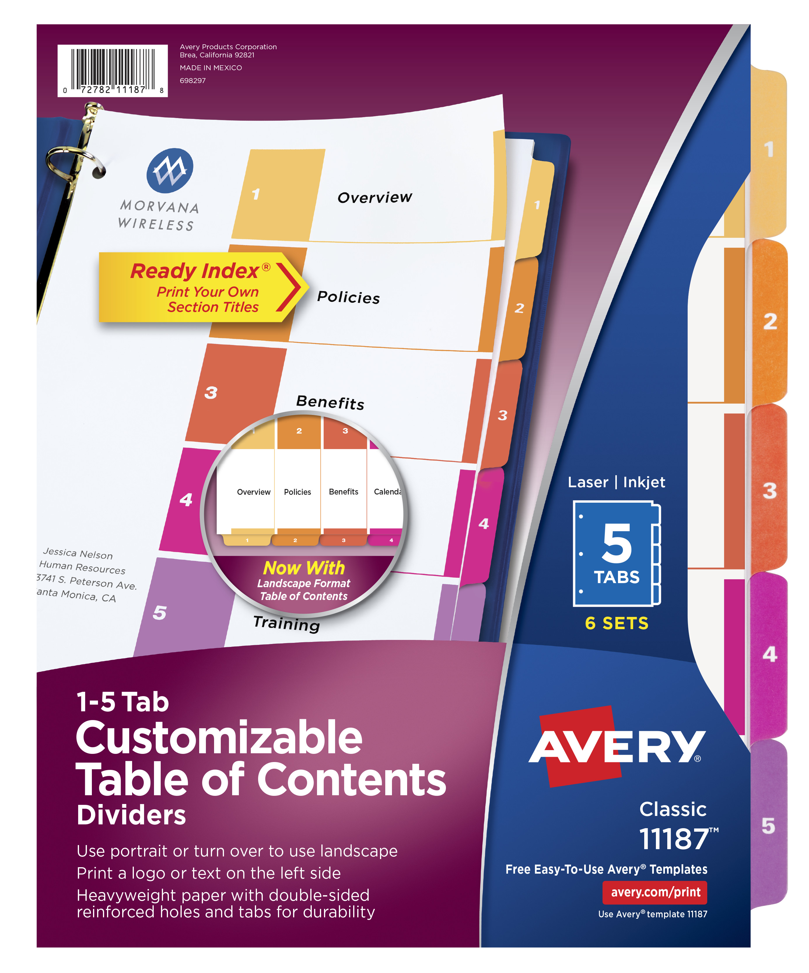 Avery Ready Index 5 Tab Dividers, Customizable TOC, 6 Sets (11187) - image 1 of 9