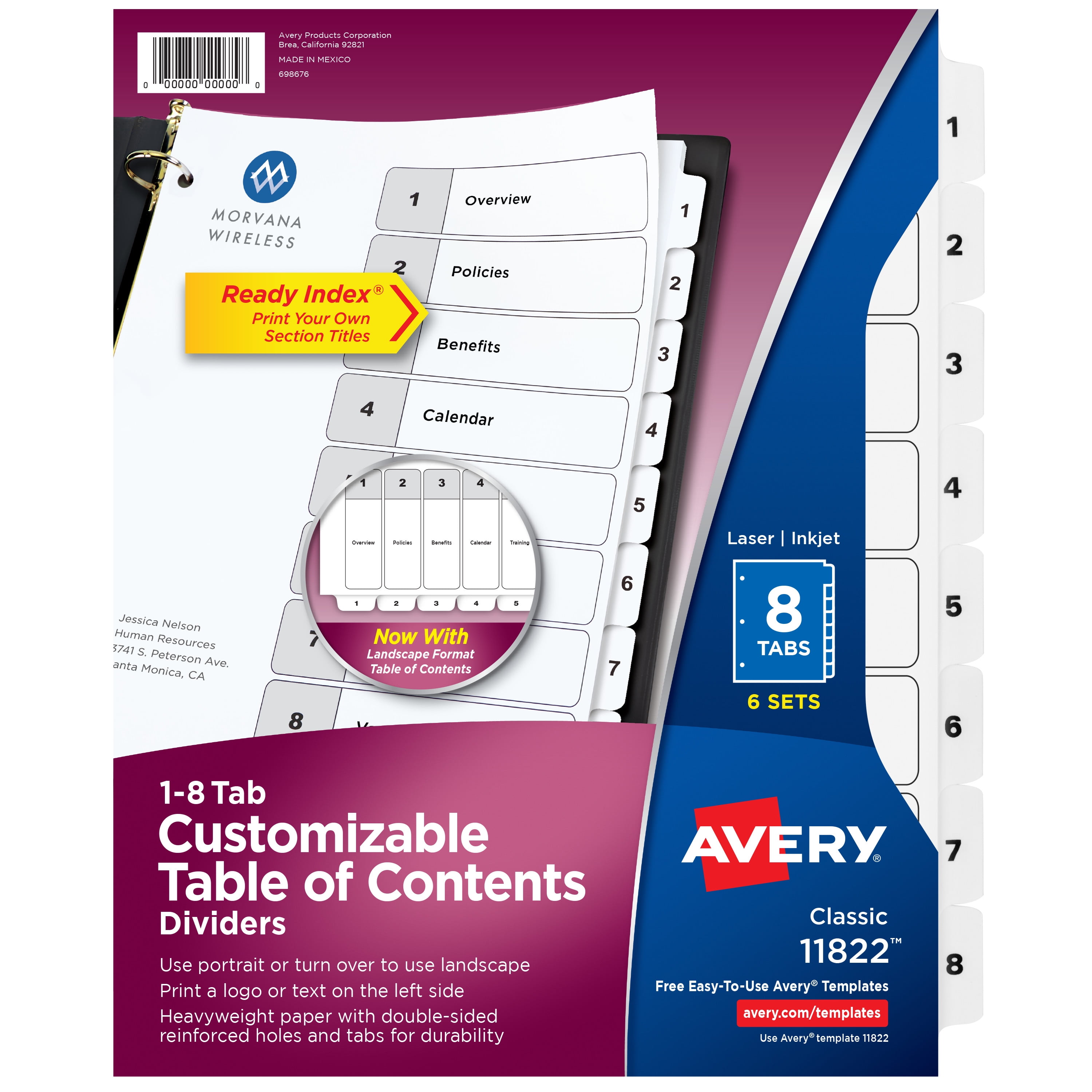 Avery Ready Index 8 Tab Binder Dividers, Customizable Table of Contents