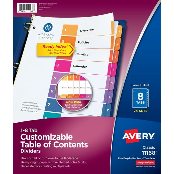 Avery Dividers, 8 Tabs, Ready Index (24 Sets of 11168)