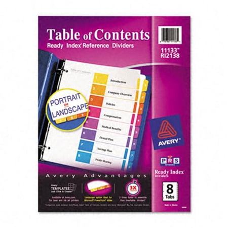 Avery Ready Index Contemporary Table of Contents Divider 1-8 Multi Letter