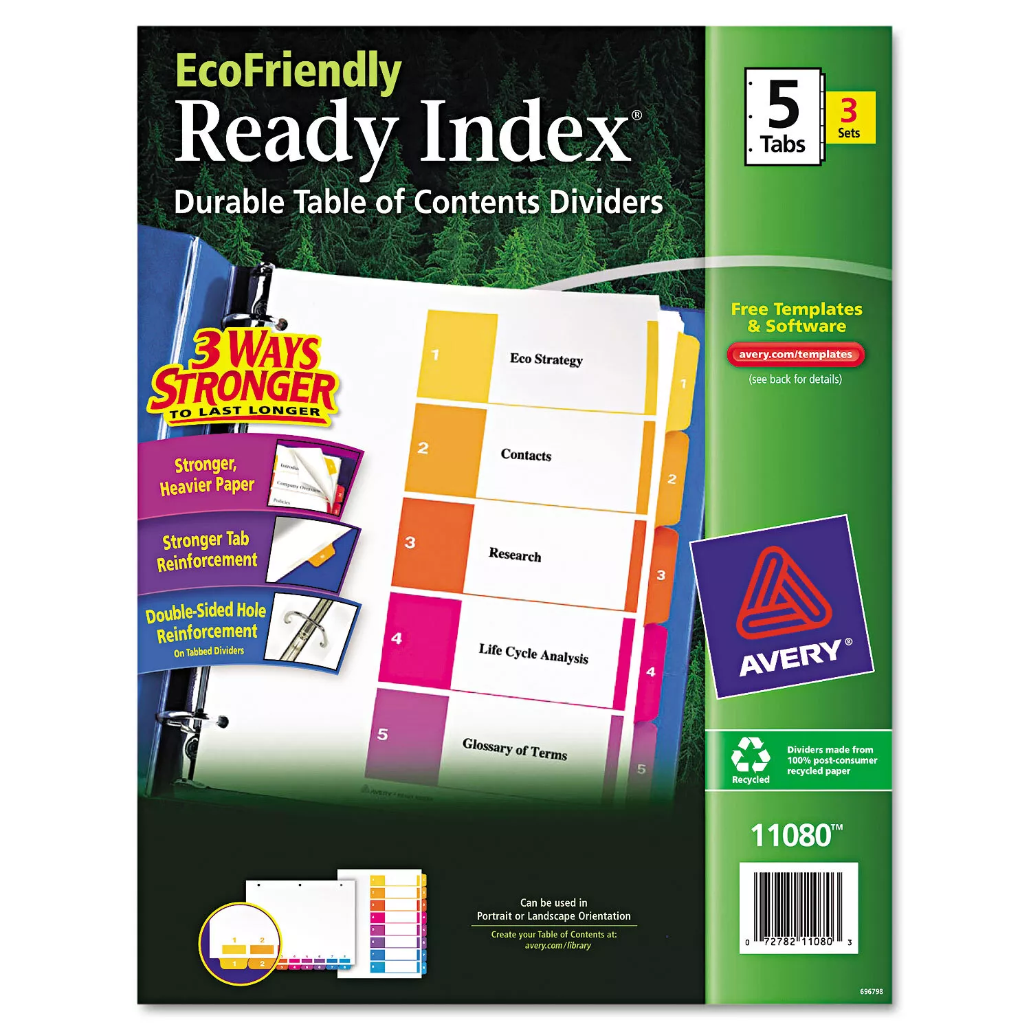 Avery 1-31 Tab Dividers For 3 Ring Binders - Customizable Table Of Contents, Multicolor Tabs, 12 Packs