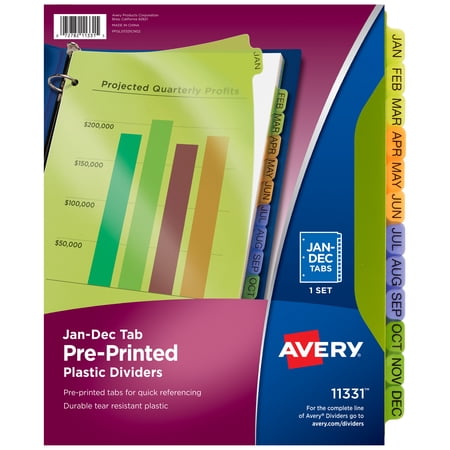 Avery Pre-Printed Jan-Dec Plastic Dividers, 12-Tabs (11331)