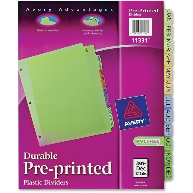 Avery Ready Index TOC Plastic Divider, Color, Jan-Dec (11331)