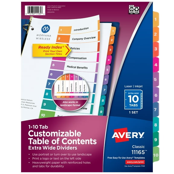 Avery Extra-Wide Dividers, 10 Tabs, Ready Index (11165)