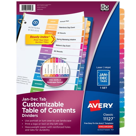 Avery® Jan-Dec Dividers, 12 Tabs, Ready Index (11127)