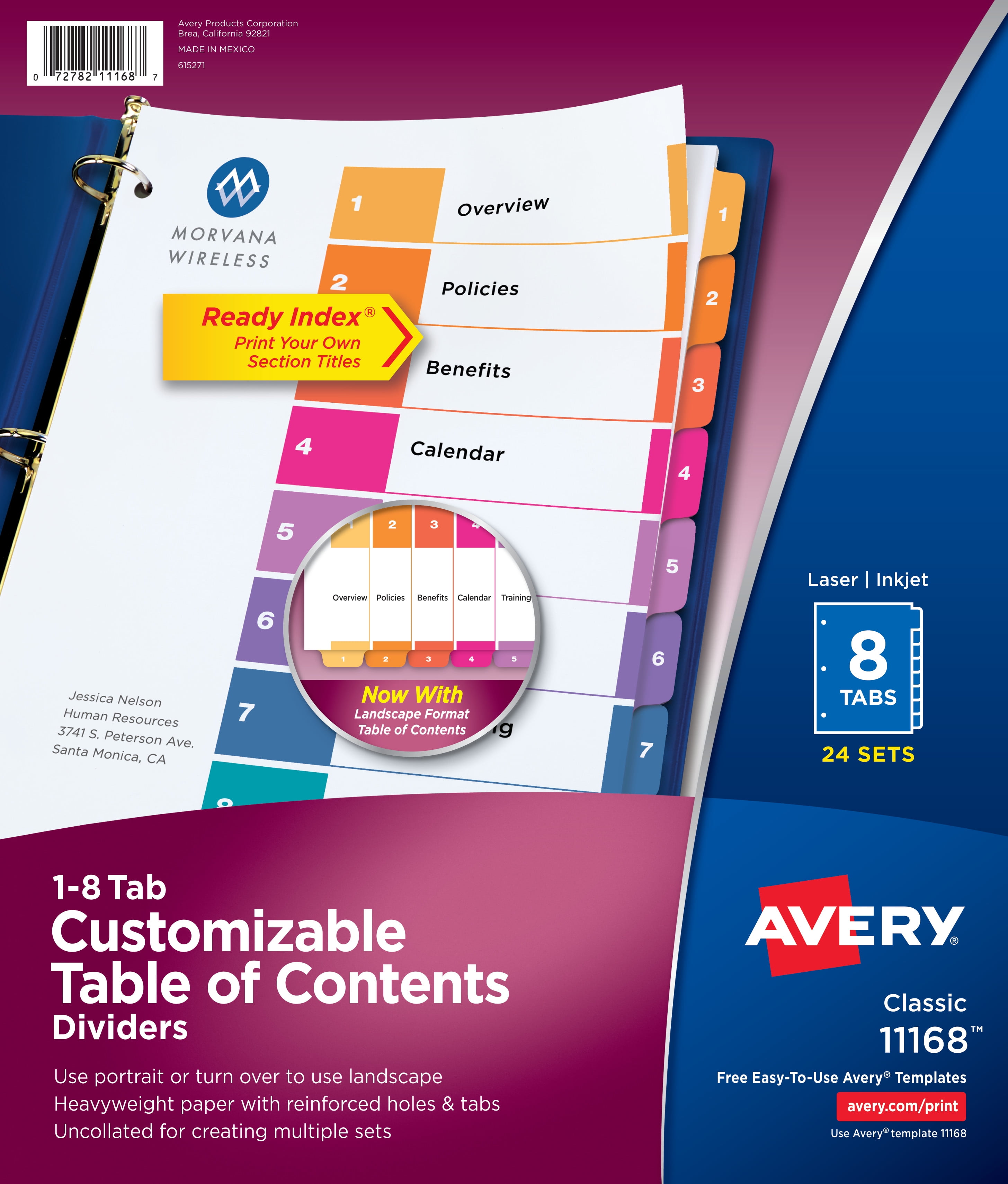 Avery Ready Index Table of Contents Dividers, 8 Tabs/Divider, 24 Count