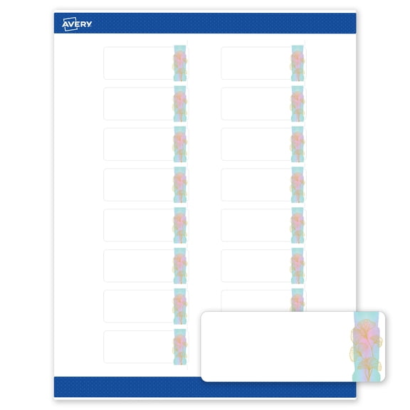 Avery Rectangle Address Labels, Floral Design, 1" x 2-5/8", Matte, Watercolors with Gold Ginkgo Leaves