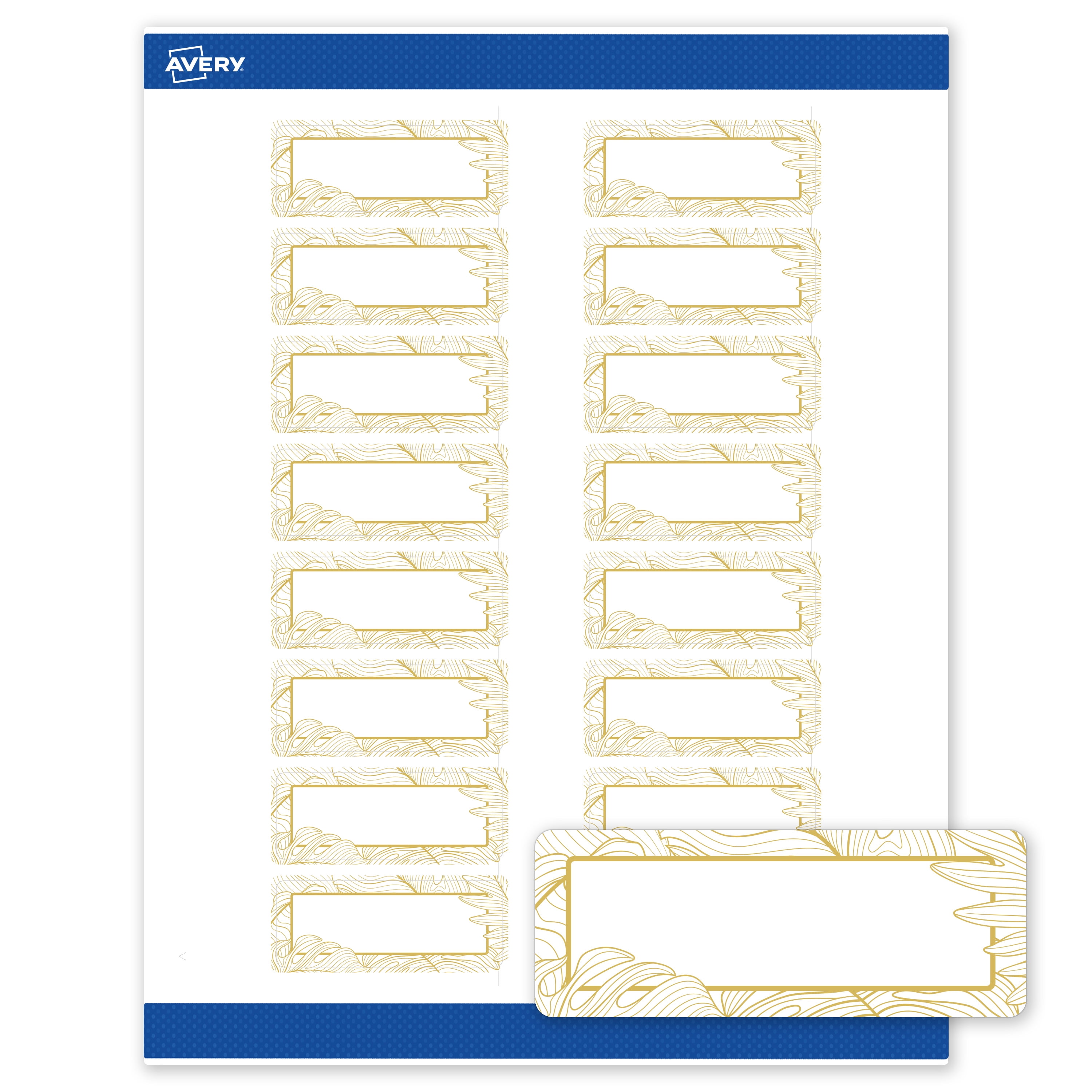 Avery Rectangle Address Labels, Gold Florals, 1" x 2-5/8", Matte, Gold Monstera Leaves