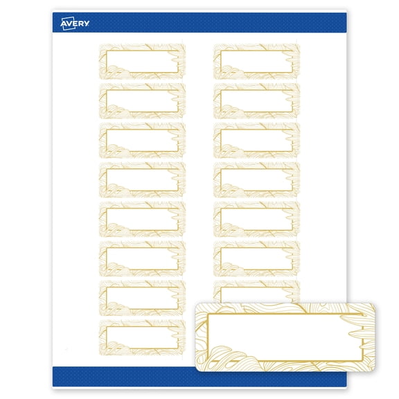 Avery Rectangle Address Labels, Gold Florals, 1" x 2-5/8", Matte, Gold Monstera Leaves