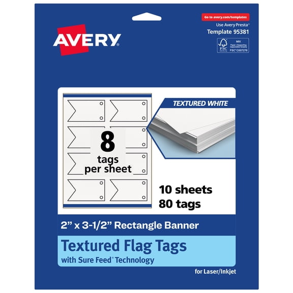 Avery Rectangle Banner Flag Tags , 2" x 3.5", Matte, 80 Total