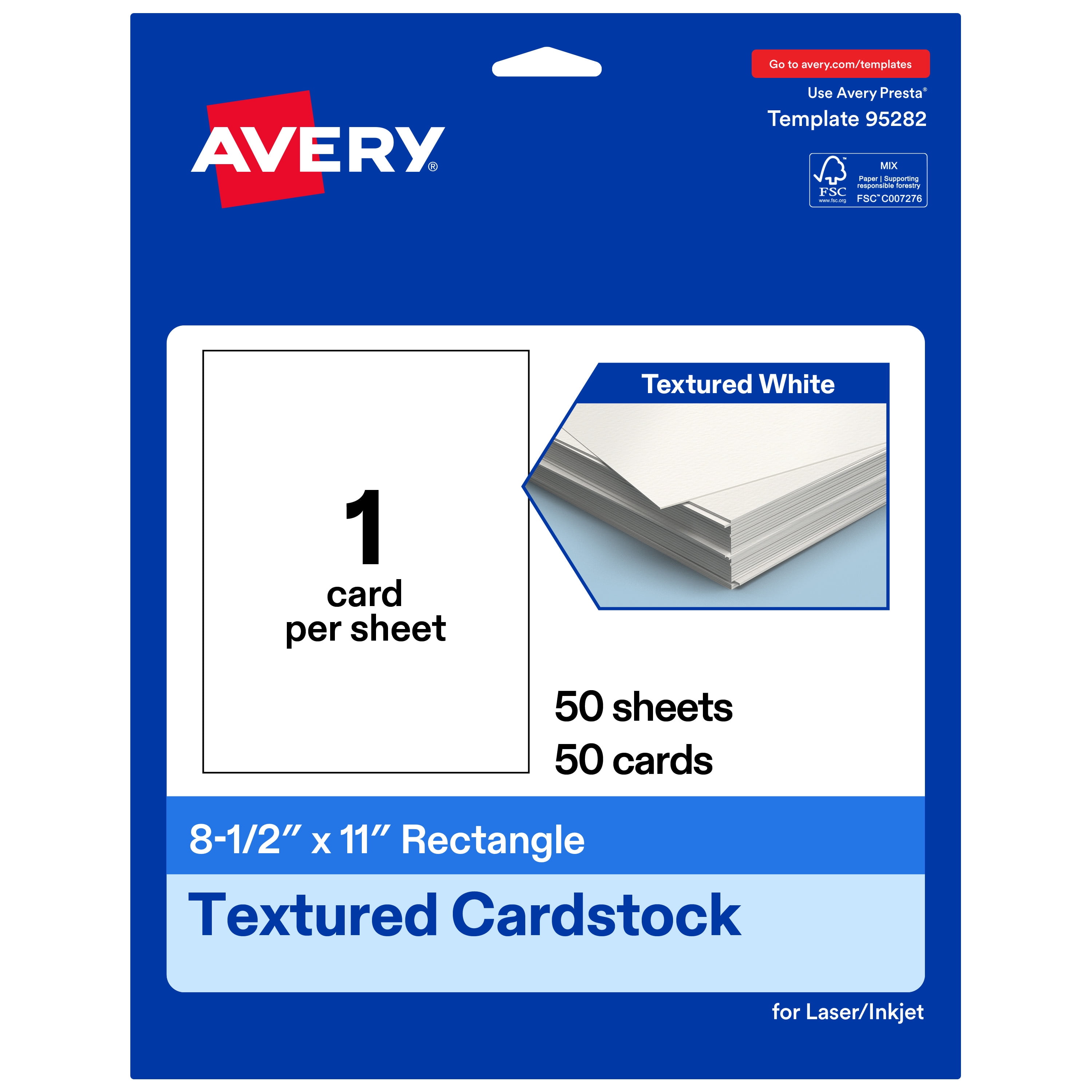 Avery Rectangle Cardstock Sheets, 8.5" x 11", Matte, 50 Total