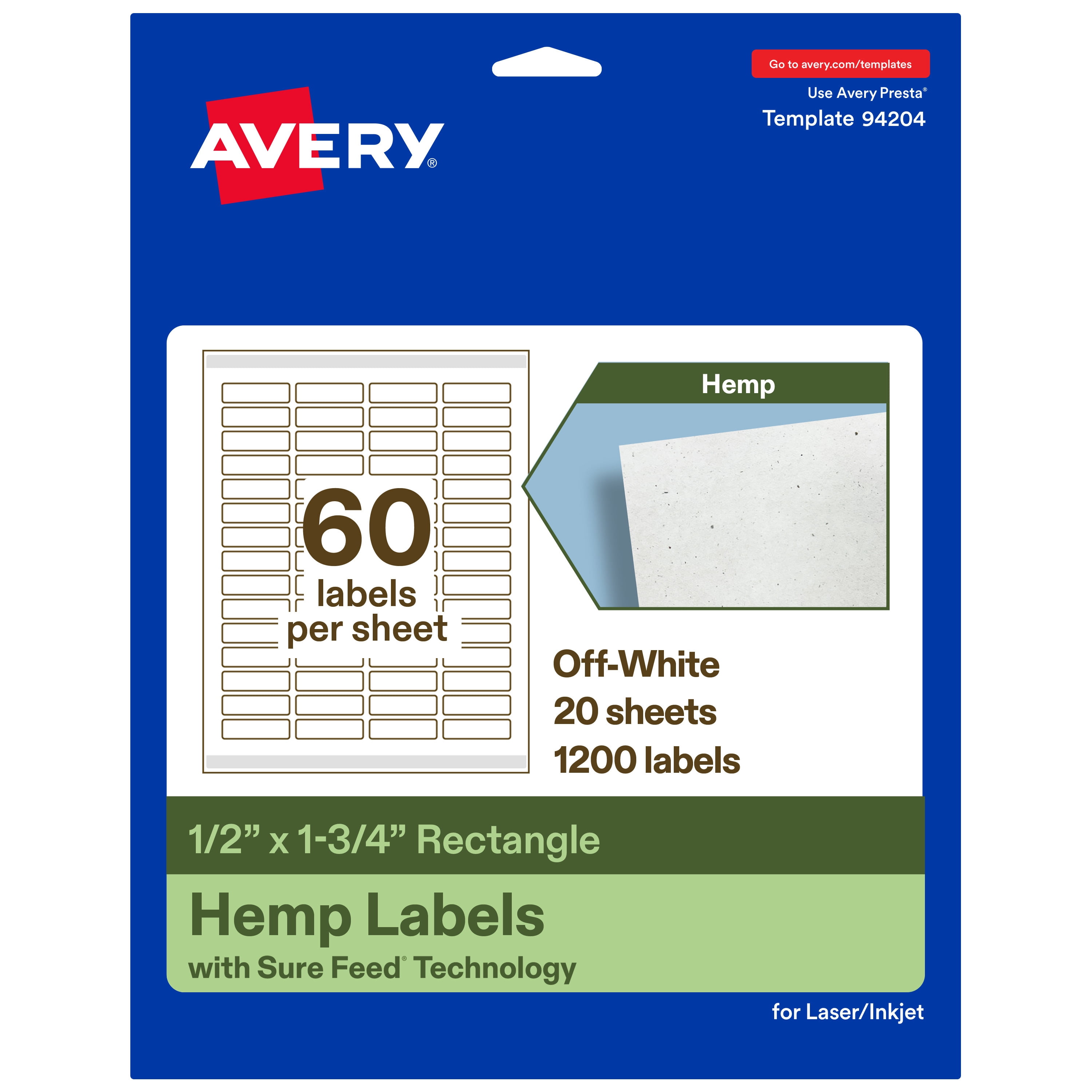 Avery Rectangle Hemp Labels, 1/2
